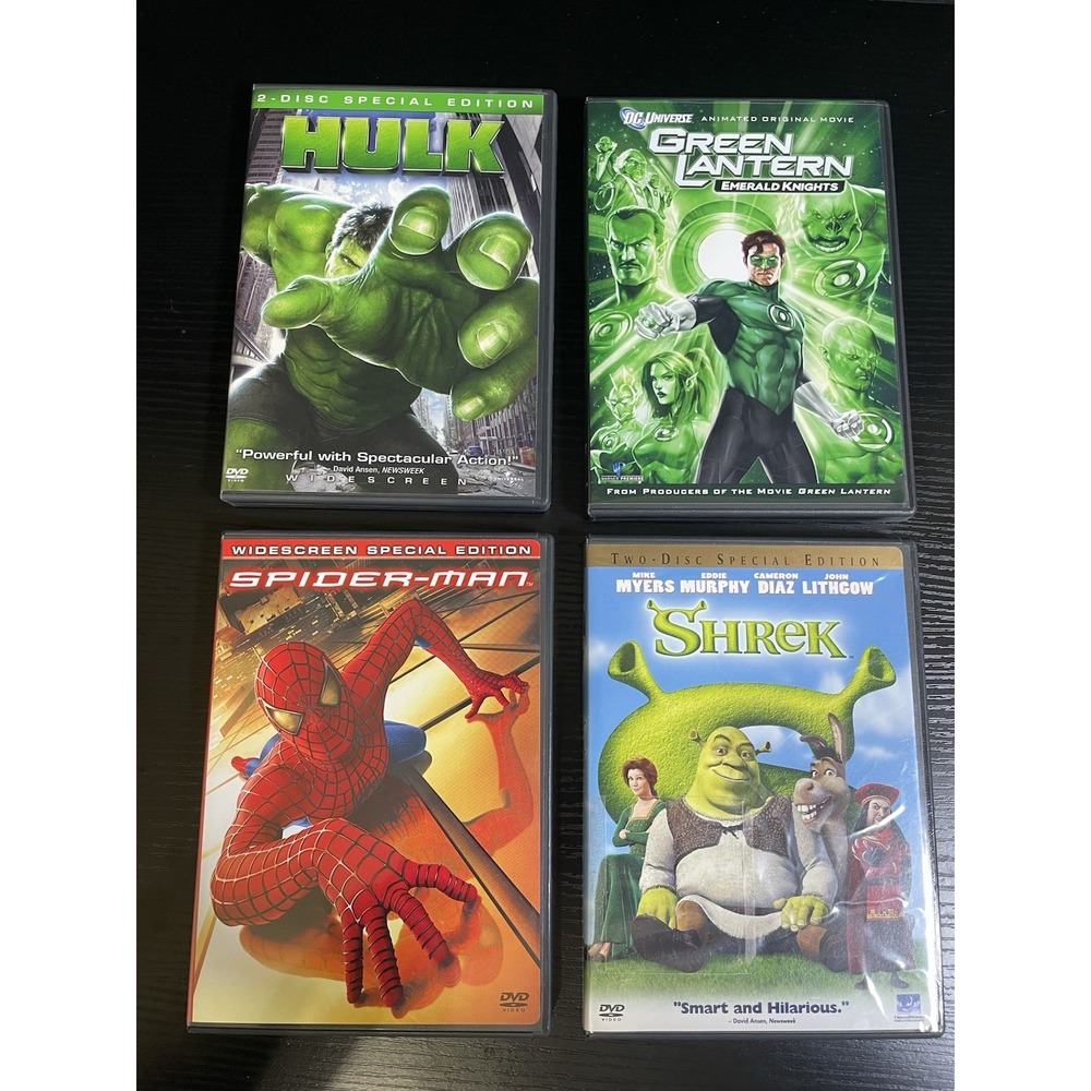 DVD Movie Lot Hulk Spider-Man Shrek Green Lantern Emerald Knights 2-Disc